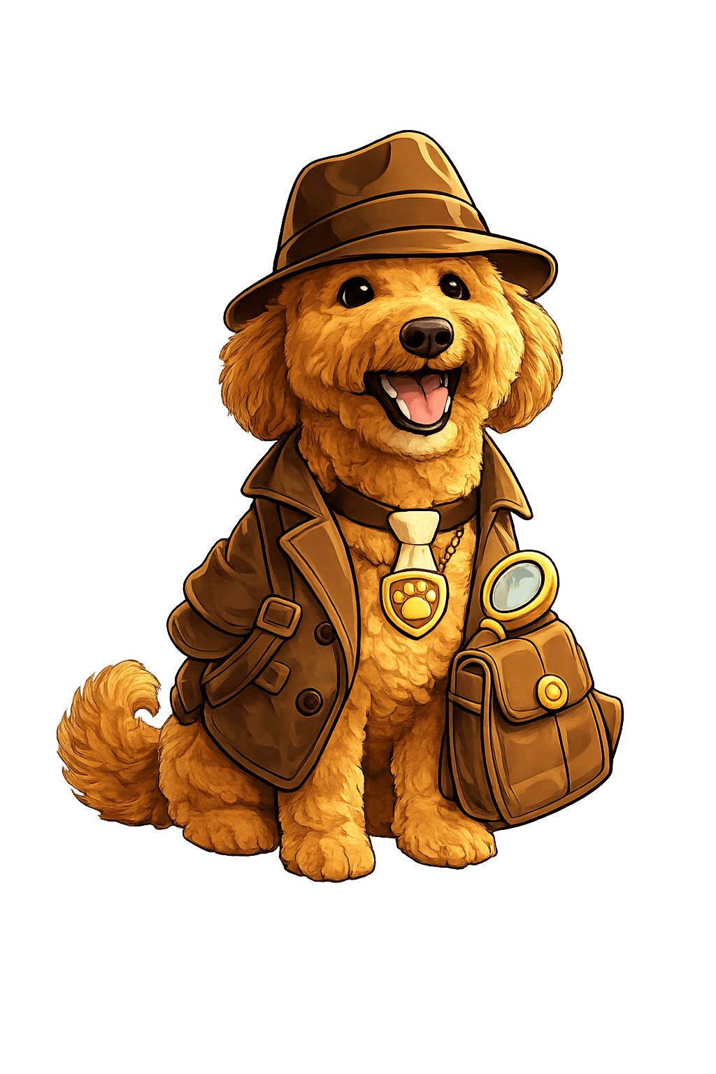 Copper, the shorter golden doodle detective with straight red fur